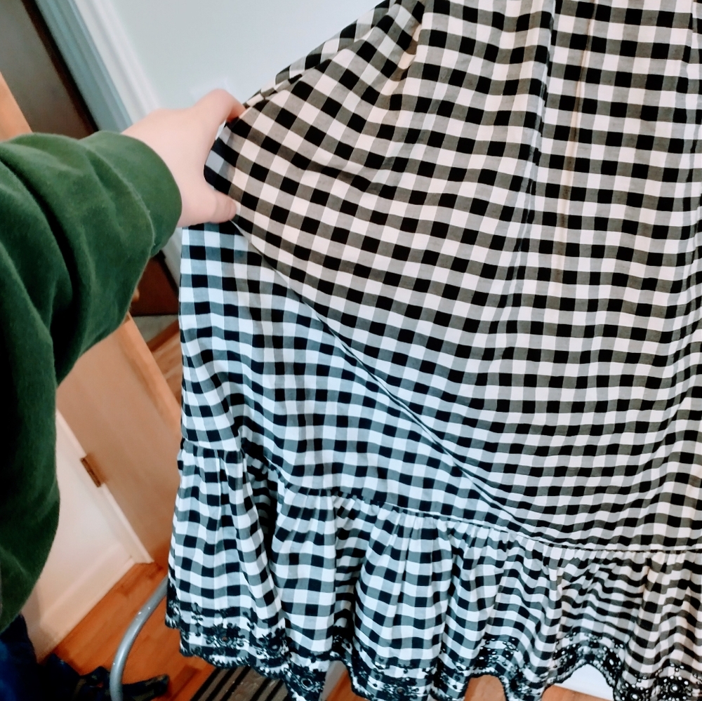 J Crew black and white gingham midi babydoll dress with cross strapped back.  Fu - Picture 5 of 10